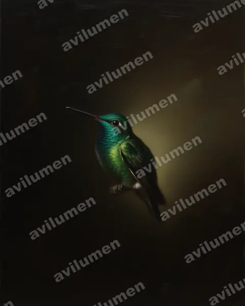 Illustration Huile : Heliodoxa xanthogonys (Brillant à couronne verte)