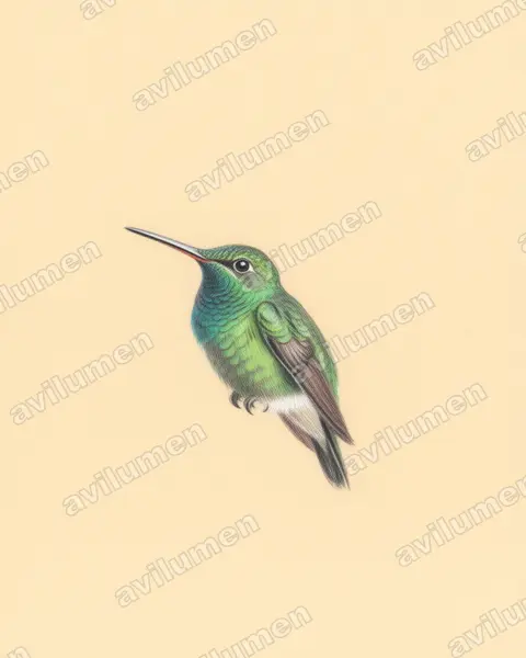 Illustration Crayon de couleur : Heliodoxa xanthogonys (Brillant à couronne verte)