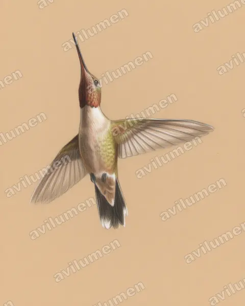 Ilustración en Lápiz de color: Heliomaster constantii (Colibrí pochotero​)