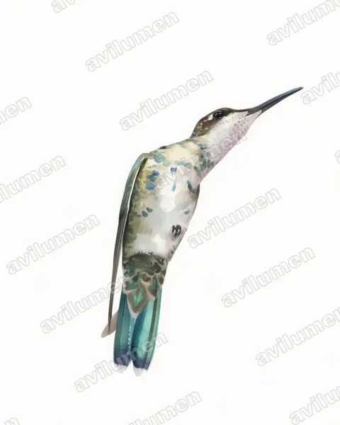 Ilustración en Acuarela: Heliomaster furcifer (Colibrí de barbijo)