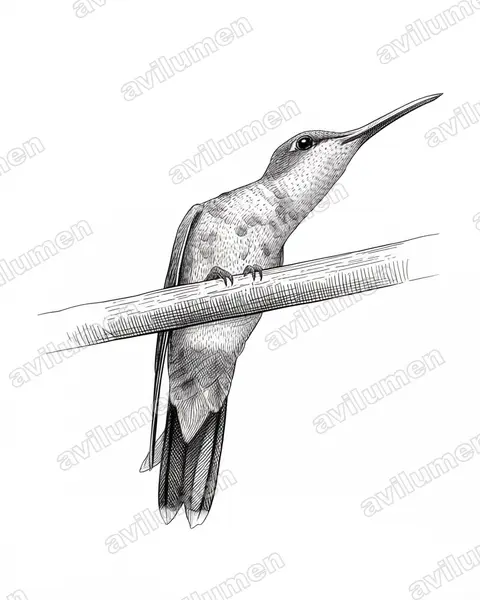 Ilustración en Tinta: Heliomaster furcifer (Colibrí de barbijo)
