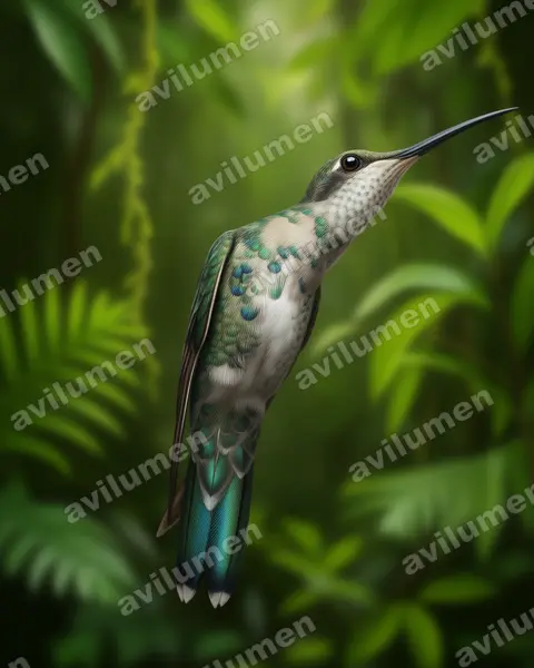 Ilustración en Realista: Heliomaster furcifer (Colibrí de barbijo)