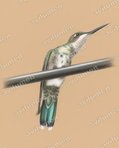 Ilustración en Lápiz de color: Heliomaster furcifer (Colibrí de barbijo)