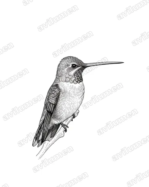 Illustration Encre : Heliomaster longirostris (Colibri corinne)