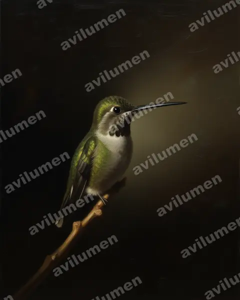 Illustration Huile : Heliomaster longirostris (Colibri corinne)