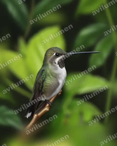 Illustration Réaliste : Heliomaster longirostris (Colibri corinne)