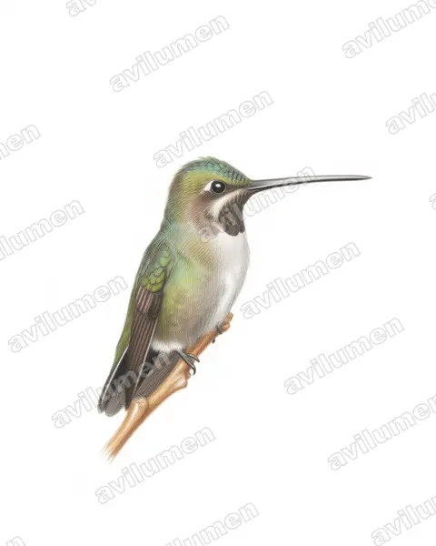 Illustration Crayon de couleur : Heliomaster longirostris (Colibri corinne)