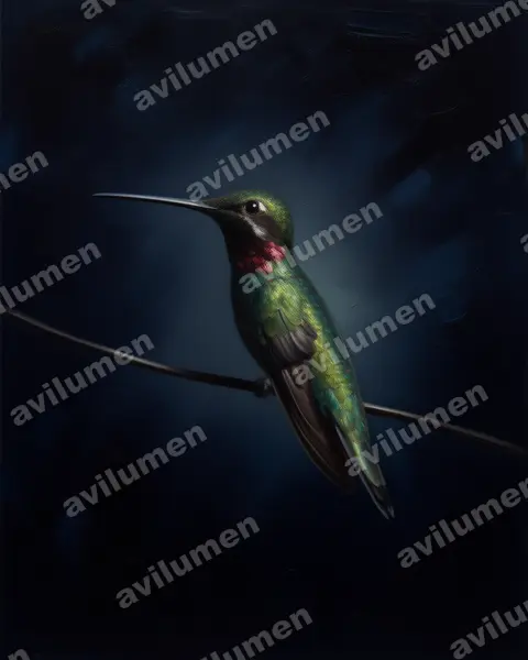 Ilustración en Óleo: Heliomaster squamosus (Colibrí escamoso​)