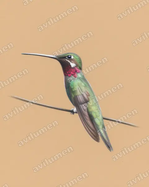 Ilustración en Lápiz de color: Heliomaster squamosus (Colibrí escamoso​)