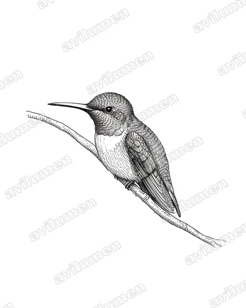 Illustration im Stil Tusche: Grünstirn-Schmuckkolibri (Heliothryx auritus)