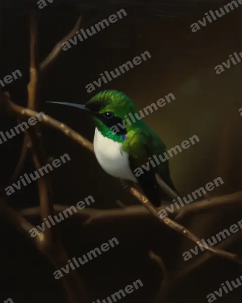 Illustration im Stil Öl: Grünstirn-Schmuckkolibri (Heliothryx auritus)