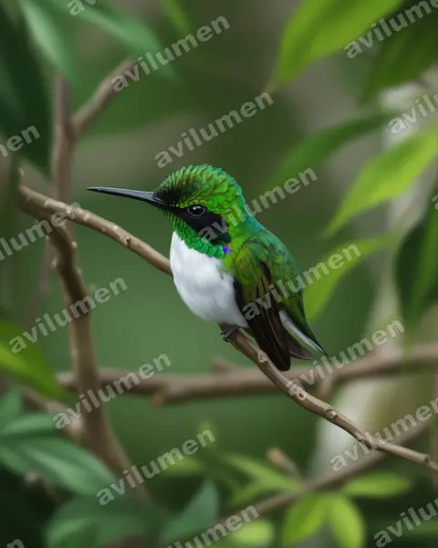 Illustration im Stil Realistisch: Grünstirn-Schmuckkolibri (Heliothryx auritus)