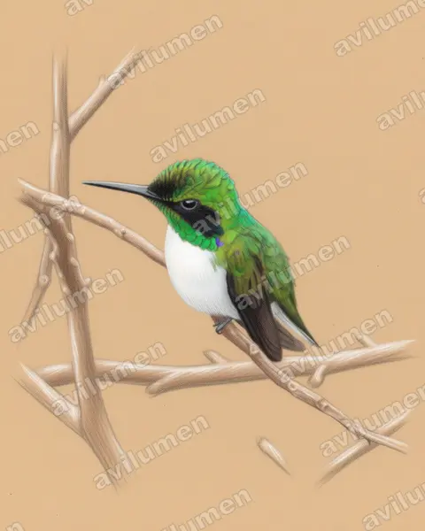 Illustration im Stil Buntstift: Grünstirn-Schmuckkolibri (Heliothryx auritus)