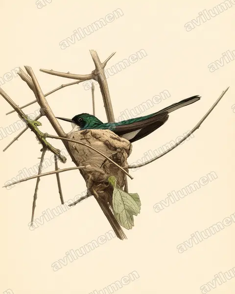 Vintage plate illustration: Heliothryx barroti (Purple-crowned fairy)