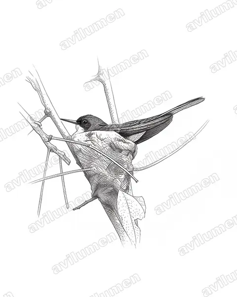 Ink illustration: Heliothryx barroti (Purple-crowned fairy)