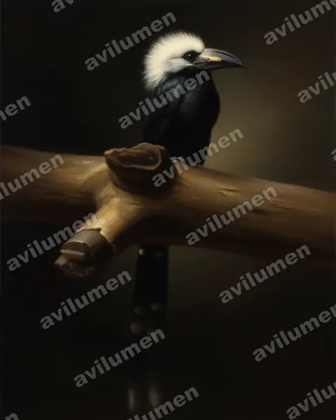 Illustration im Stil Öl: Weißschopf-Hornvogel (Horizocerus albocristatus)