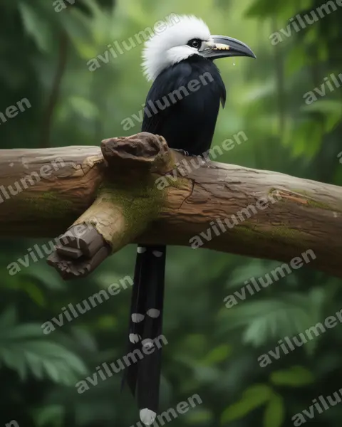 Illustration im Stil Realistisch: Weißschopf-Hornvogel (Horizocerus albocristatus)