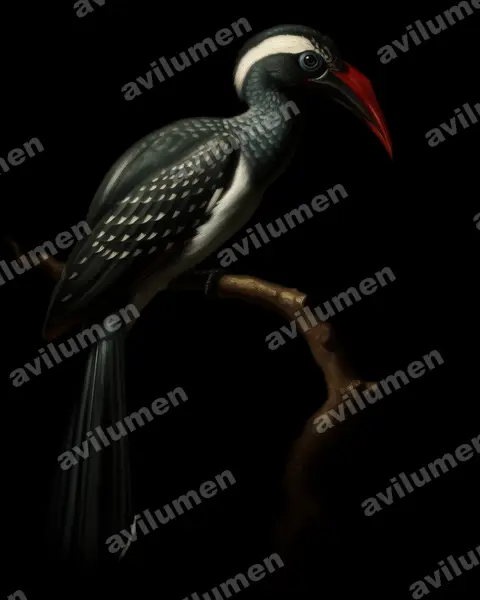 Black Dwarf Hornbill（Horizocerus hartlaubi）的油画插画