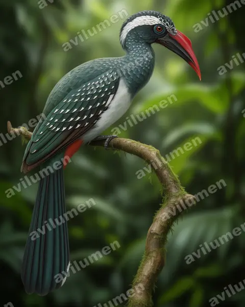 Black Dwarf Hornbill（Horizocerus hartlaubi）的写实插画
