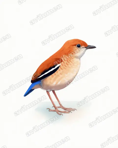 Illustration Aquarelle : Hydrornis baudii (Brève à tête bleue)