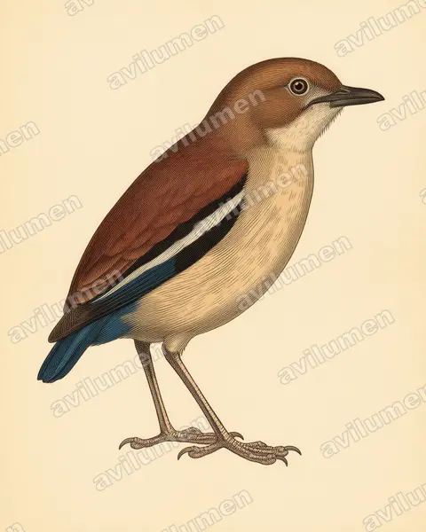 Illustration Planche ancienne : Hydrornis baudii (Brève à tête bleue)