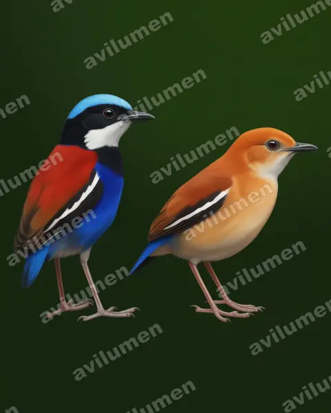 Illustration Réaliste : Hydrornis baudii (Brève à tête bleue)