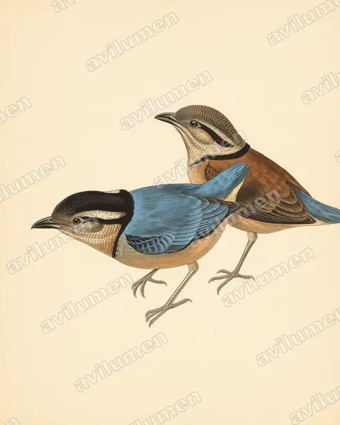 Ilustración en Lámina antigua: Hydrornis caeruleus (Pita gigante)