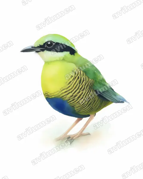 斑腹八色鸫（Hydrornis elliotii）的水彩插画