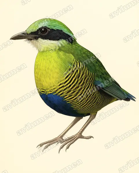 斑腹八色鸫（Hydrornis elliotii）的古典图版插画