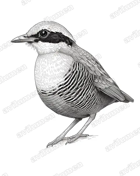 斑腹八色鸫（Hydrornis elliotii）的钢笔墨线插画