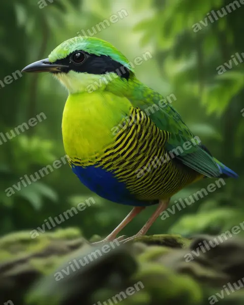 斑腹八色鸫（Hydrornis elliotii）的写实插画