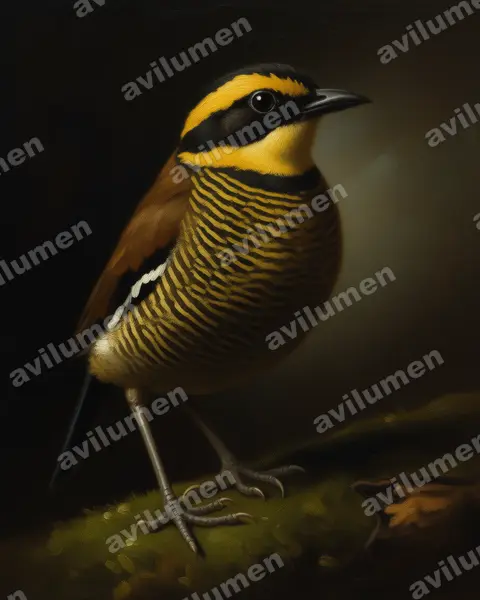 蓝尾八色鸫(Hydrornis guajanus)的油画插画