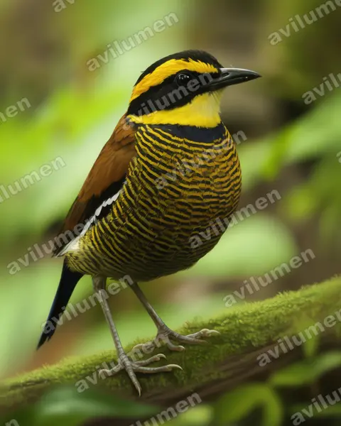 蓝尾八色鸫(Hydrornis guajanus)的写实插画