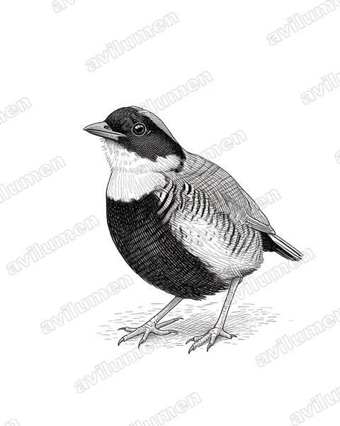 泰國八色鶇（Hydrornis gurneyi）的钢笔墨线插画
