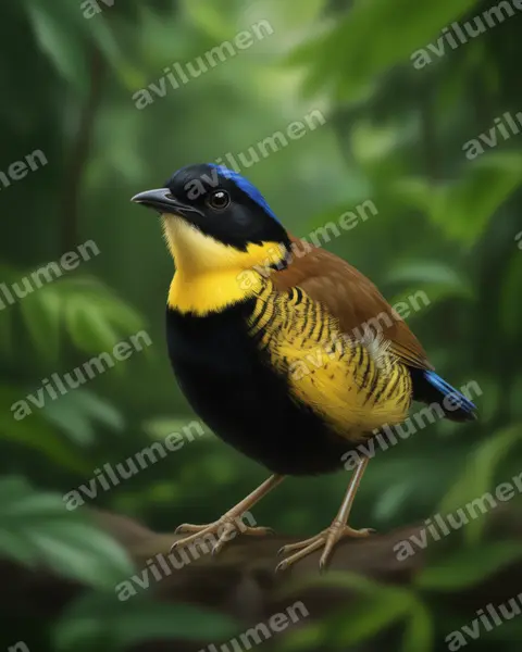 泰國八色鶇（Hydrornis gurneyi）的写实插画