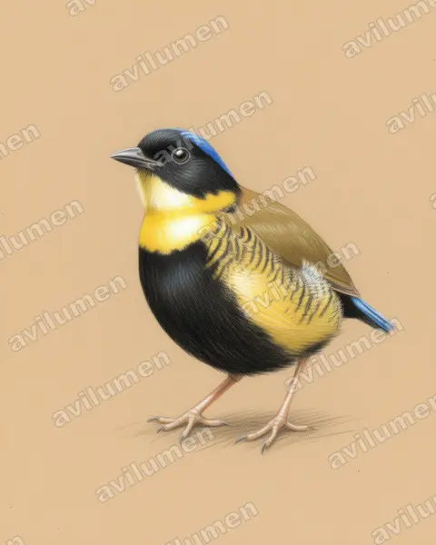 泰國八色鶇（Hydrornis gurneyi）的彩色铅笔插画