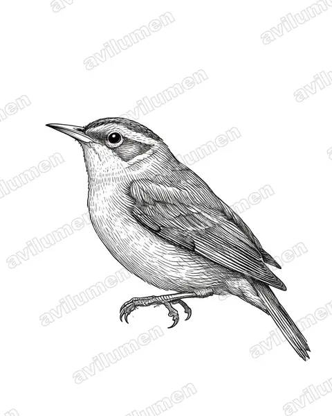 施氏八色鸫（Hydrornis schneideri）的钢笔墨线插画