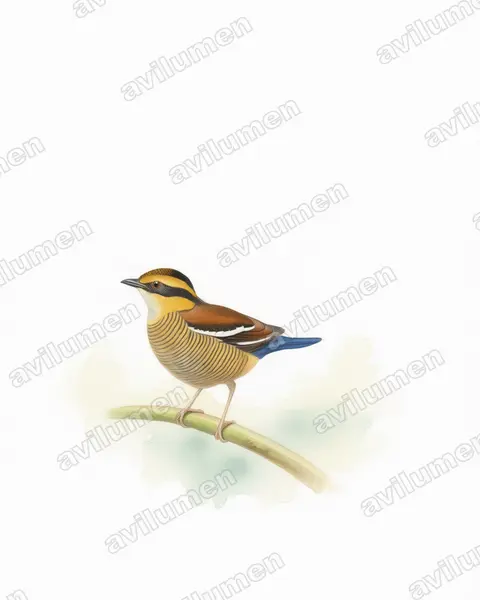 Watercolor illustration: Hydrornis schwaneri (Bornean Banded Pitta)
