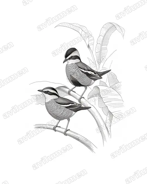 Ink illustration: Hydrornis schwaneri (Bornean Banded Pitta)