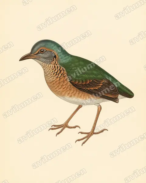 蓝背八色鸫(Hydrornis soror)的古典图版插画