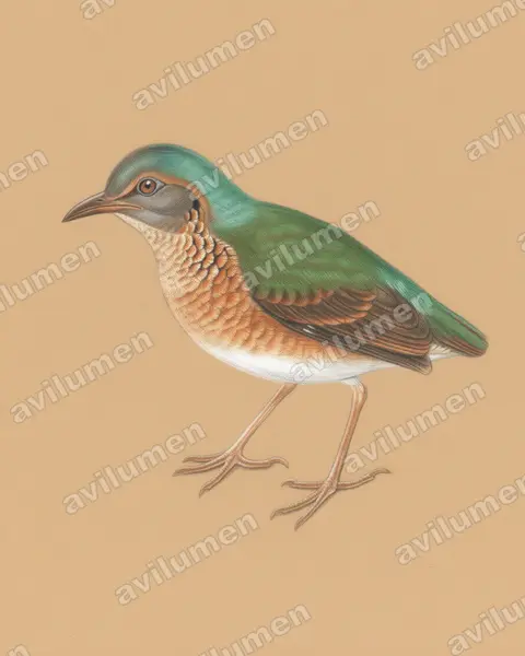 蓝背八色鸫(Hydrornis soror)的彩色铅笔插画