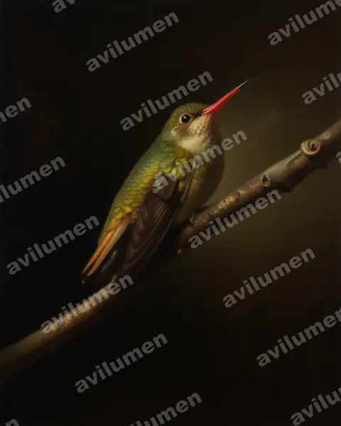 Illustration Huile : Hylocharis chrysura (Saphir à queue d'or)
