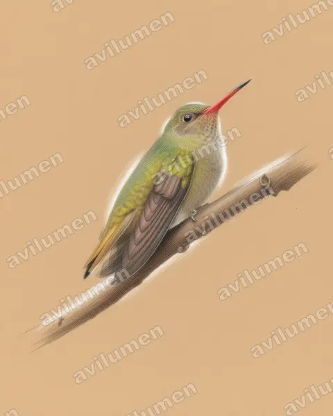 Illustration Crayon de couleur : Hylocharis chrysura (Saphir à queue d'or)