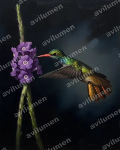 Illustration Huile : Hylocharis eliciae (Saphir d'Elicia)