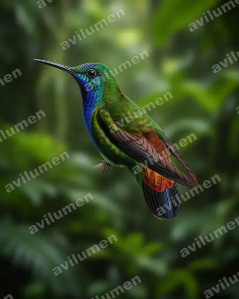 Ilustración en Realista: Hylocharis pyropygia (Zafiro de lomo en llamas)