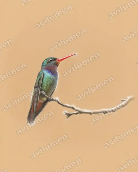Colored pencil illustration: Hylocharis sapphirina (Rufous-throated sapphire)