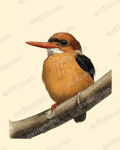 African dwarf kingfisher(Ispidina lecontei)的古典图版插画