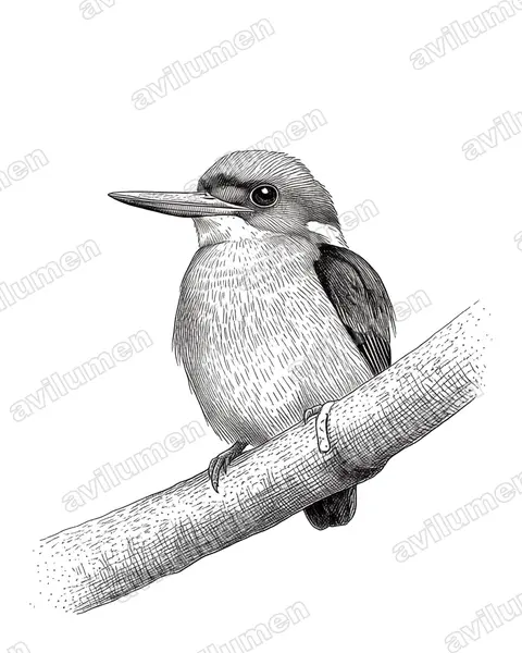 African dwarf kingfisher(Ispidina lecontei)的钢笔墨线插画