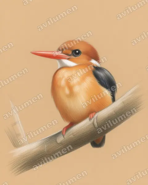 African dwarf kingfisher(Ispidina lecontei)的彩色铅笔插画