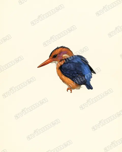 Ilustración en Lámina antigua: Ispidina picta (Martín pigmeo africano)